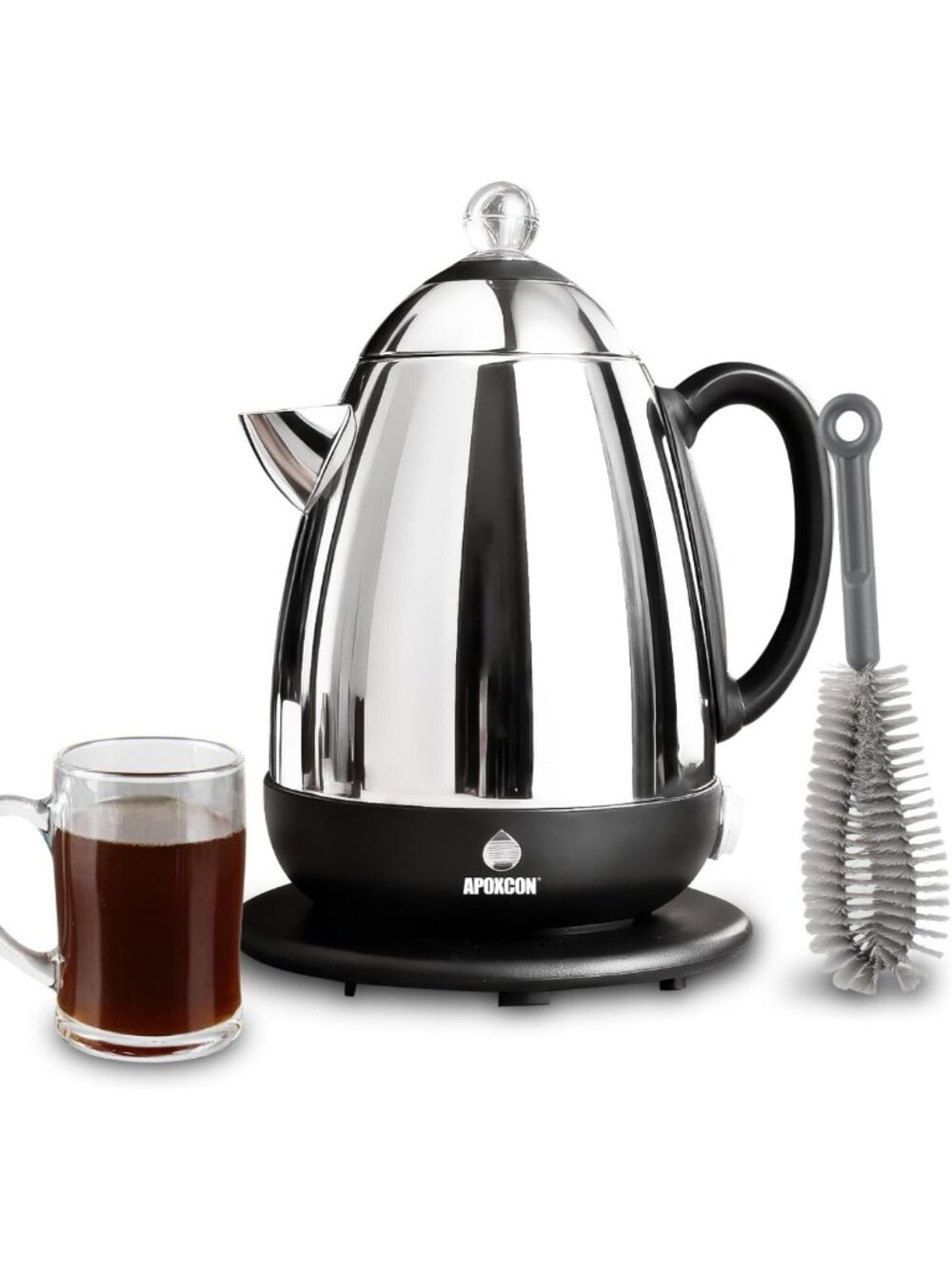 10-Cup Stainless Steel Electric Coffee Percolator with Cleaning Brush - Brew